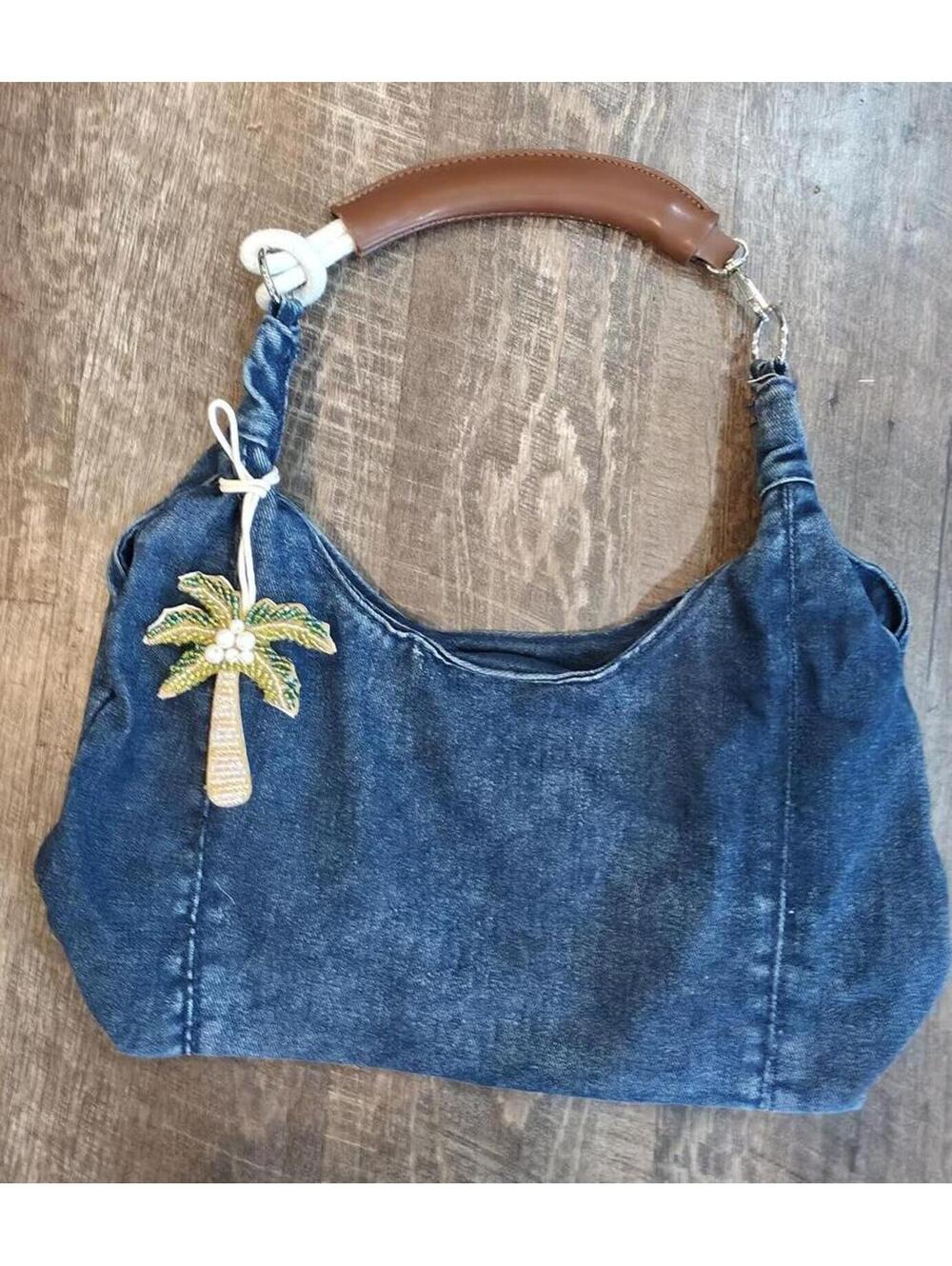 Blue Handbag with Sparkly Palm Tree Bag Charm